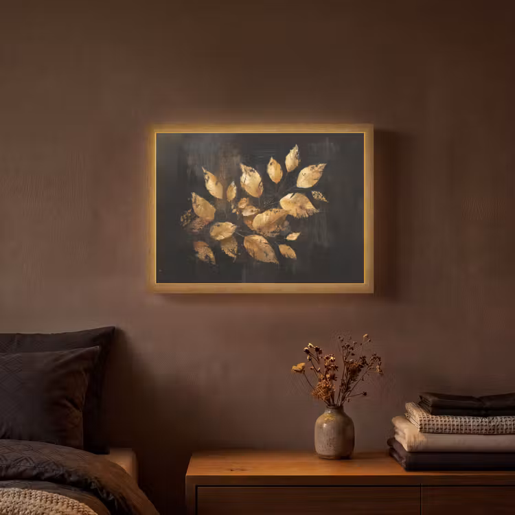Lightbox - Wandlamp - Gouden Bladeren op Donkere Achtergrond — 3