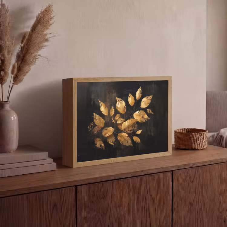 Lightbox - Wandlamp - Gouden Bladeren op Donkere Achtergrond — 4