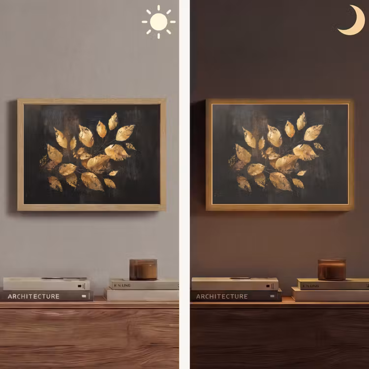 Lightbox - Wandlamp - Gouden Bladeren op Donkere Achtergrond — 6