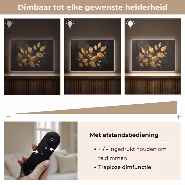 Lightbox - Wandlamp - Gouden Bladeren op Donkere Achtergrond — 9