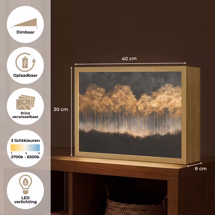 Lightbox - Wandlamp - Gouden Bomen in Mistig Landschap — 10