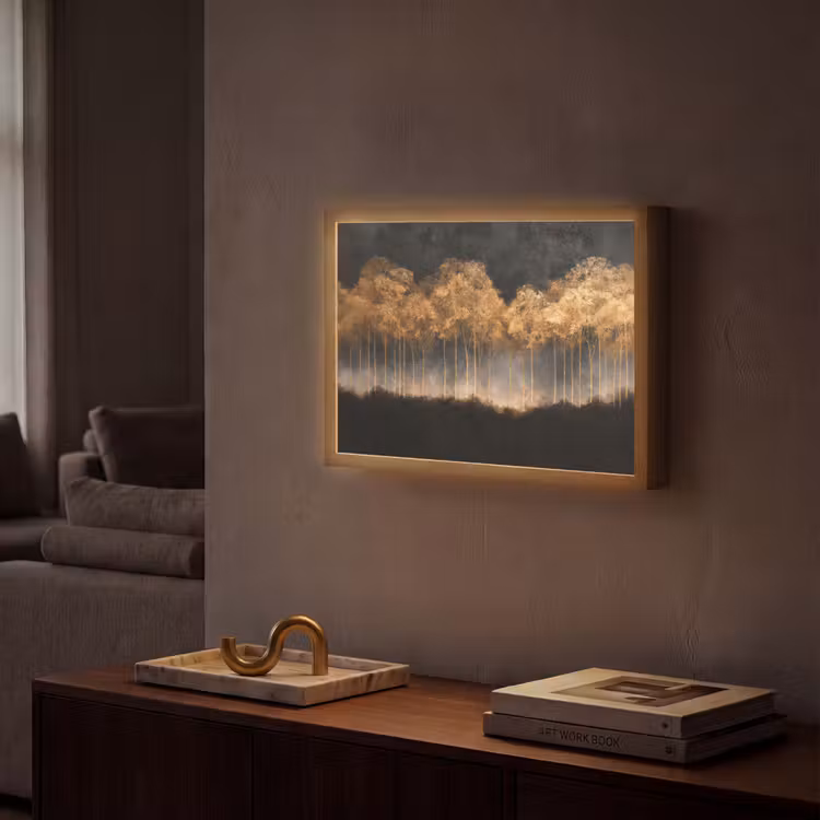 Lightbox - Wandlamp - Gouden Bomen in Mistig Landschap — 2