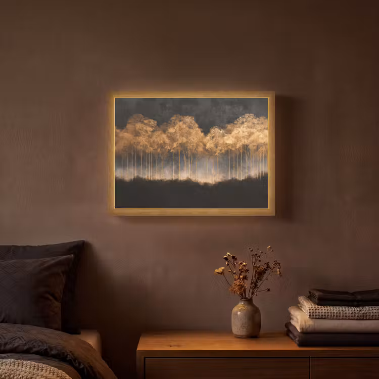 Lightbox - Wandlamp - Gouden Bomen in Mistig Landschap — 3