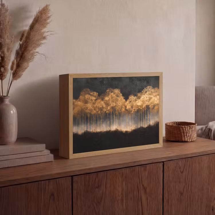 Lightbox - Wandlamp - Gouden Bomen in Mistig Landschap — 4