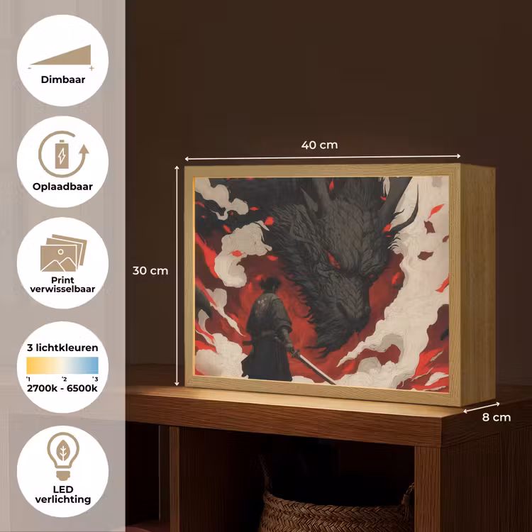 Lightbox - Wandlamp - Krijger - Draak - Zwart - Rood - Rook — 10