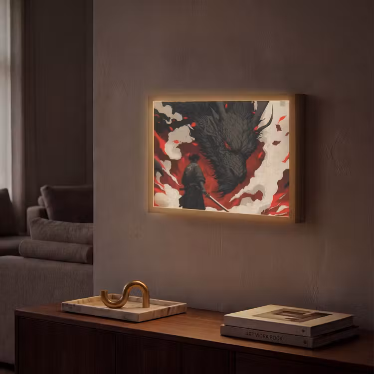 Lightbox - Wandlamp - Krijger - Draak - Zwart - Rood - Rook — 2