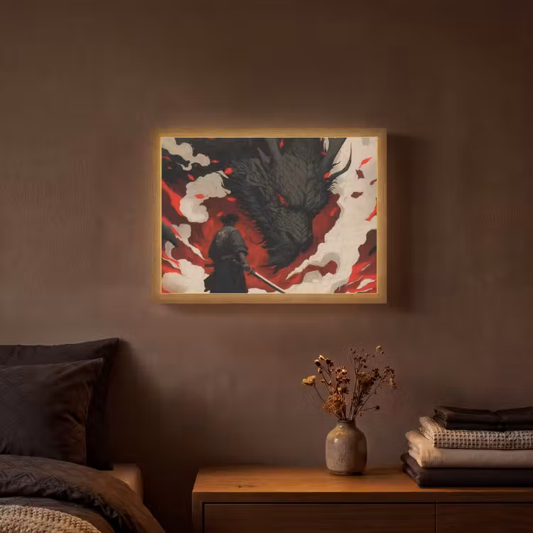 Lightbox - Wandlamp - Krijger - Draak - Zwart - Rood - Rook — 3
