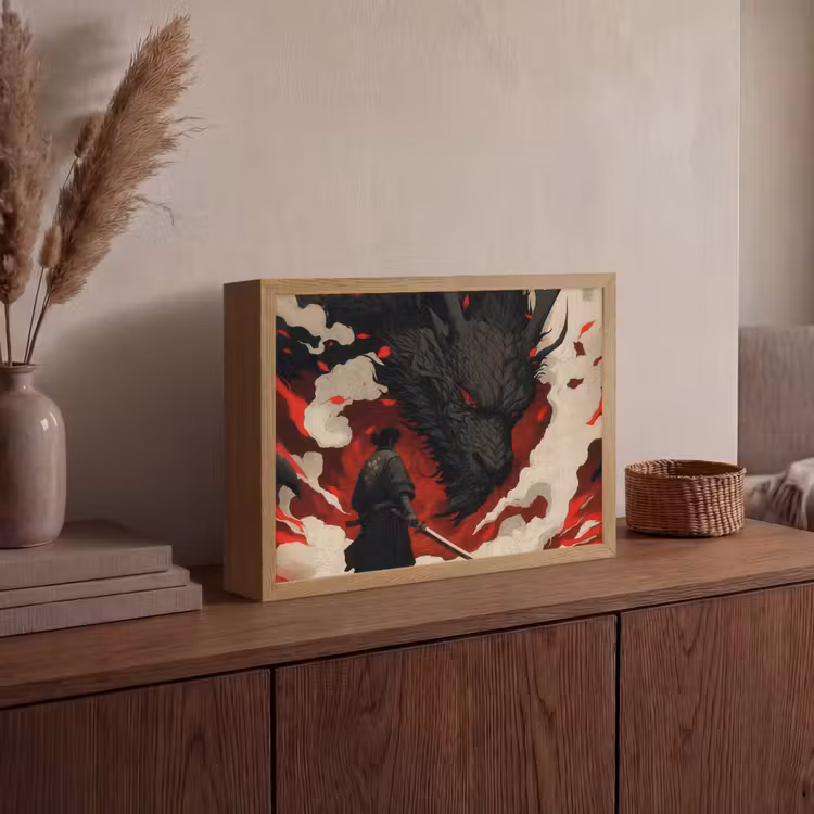 Lightbox - Wandlamp - Krijger - Draak - Zwart - Rood - Rook — 4