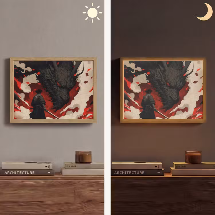 Lightbox - Wandlamp - Krijger - Draak - Zwart - Rood - Rook — 6