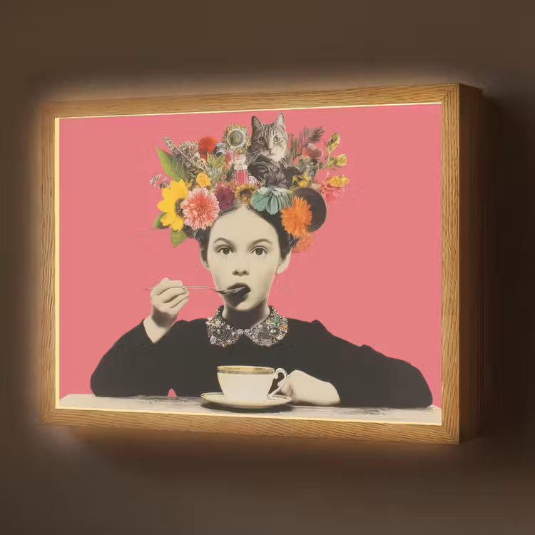 Lightbox - Wandlamp - Meisje - Kopje - Bloemen - Roze — 1