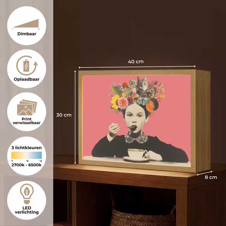 Lightbox - Wandlamp - Meisje - Kopje - Bloemen - Roze — 10