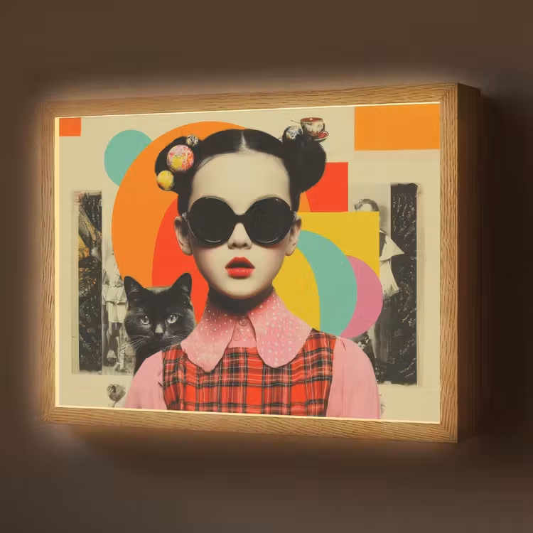 Lightbox - Wandlamp - Meisje - Zonnebril - Kat - Retro — 1