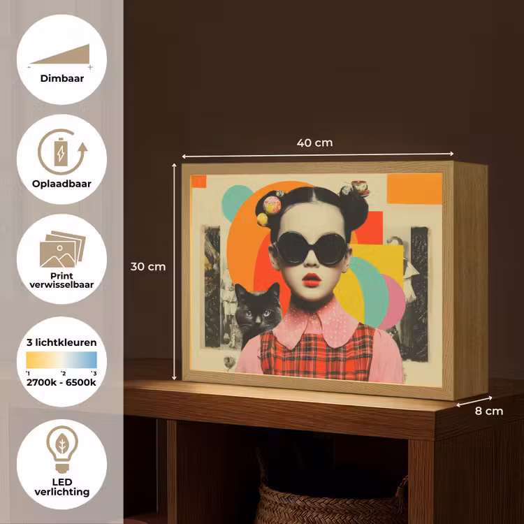 Lightbox - Wandlamp - Meisje - Zonnebril - Kat - Retro — 10