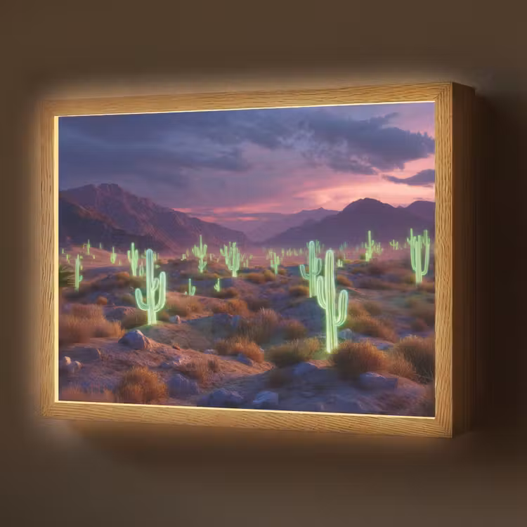 Lightbox - Wandlamp - Neon cactussen - Woestijn - Zonsondergang — 1