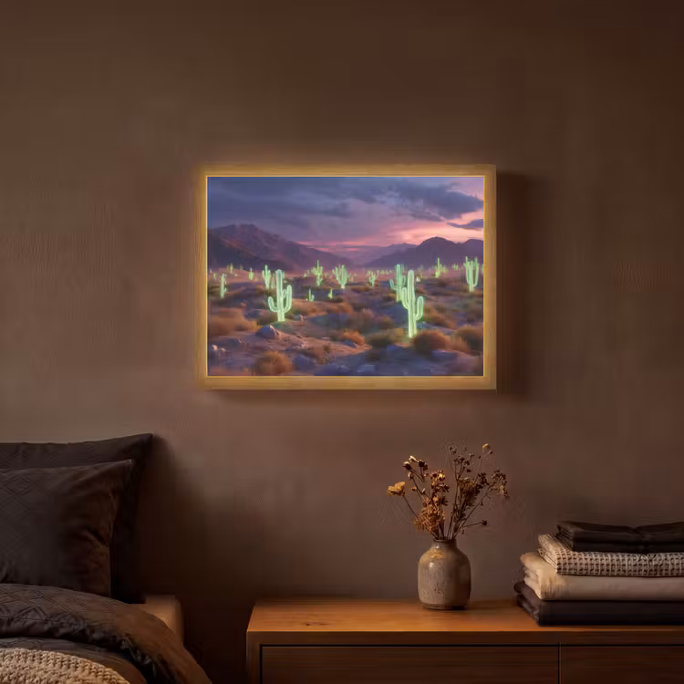 Lightbox - Wandlamp - Neon cactussen - Woestijn - Zonsondergang — 3
