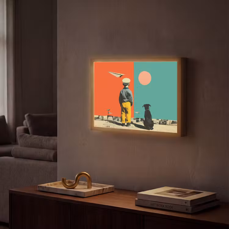 Lightbox - Wandlamp - Retro - Jongen - Hond - Rood - Groen — 2