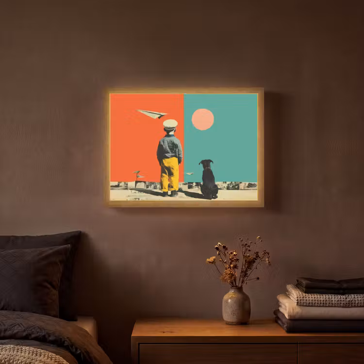 Lightbox - Wandlamp - Retro - Jongen - Hond - Rood - Groen — 3