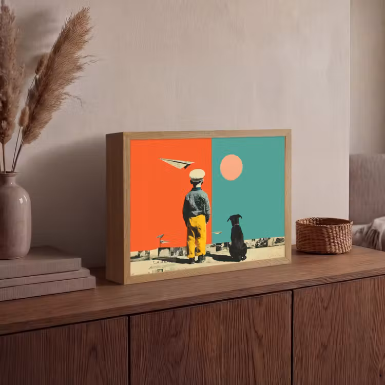 Lightbox - Wandlamp - Retro - Jongen - Hond - Rood - Groen — 4