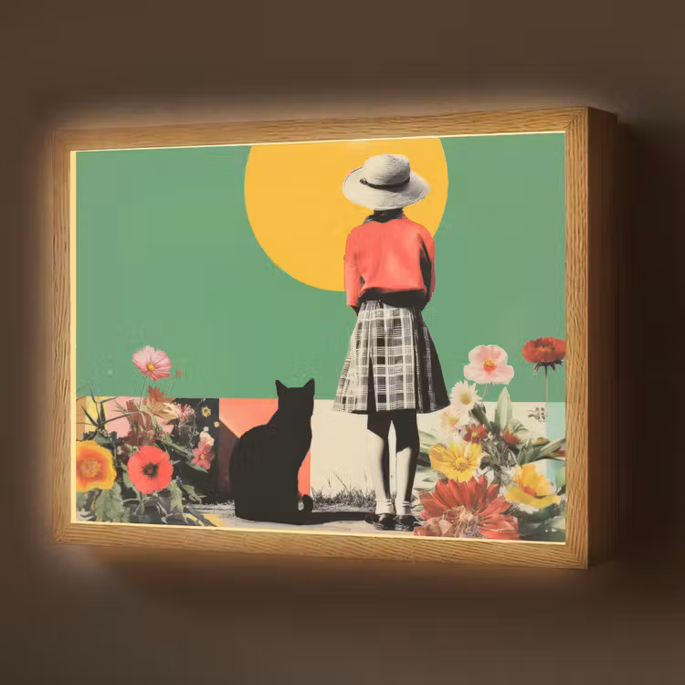 Lightbox - Wandlamp - Retro - Meisje - Kat - Zon — 1
