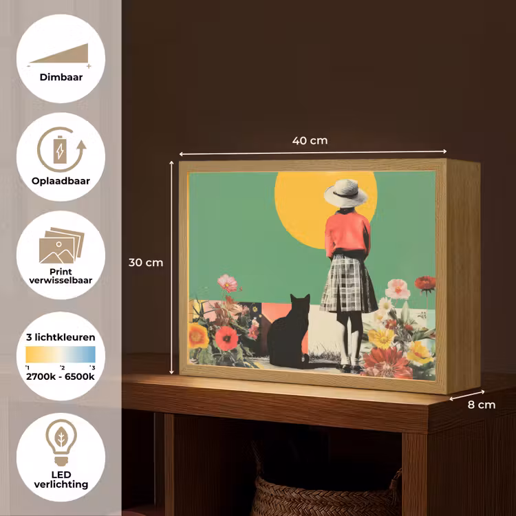 Lightbox - Wandlamp - Retro - Meisje - Kat - Zon — 10