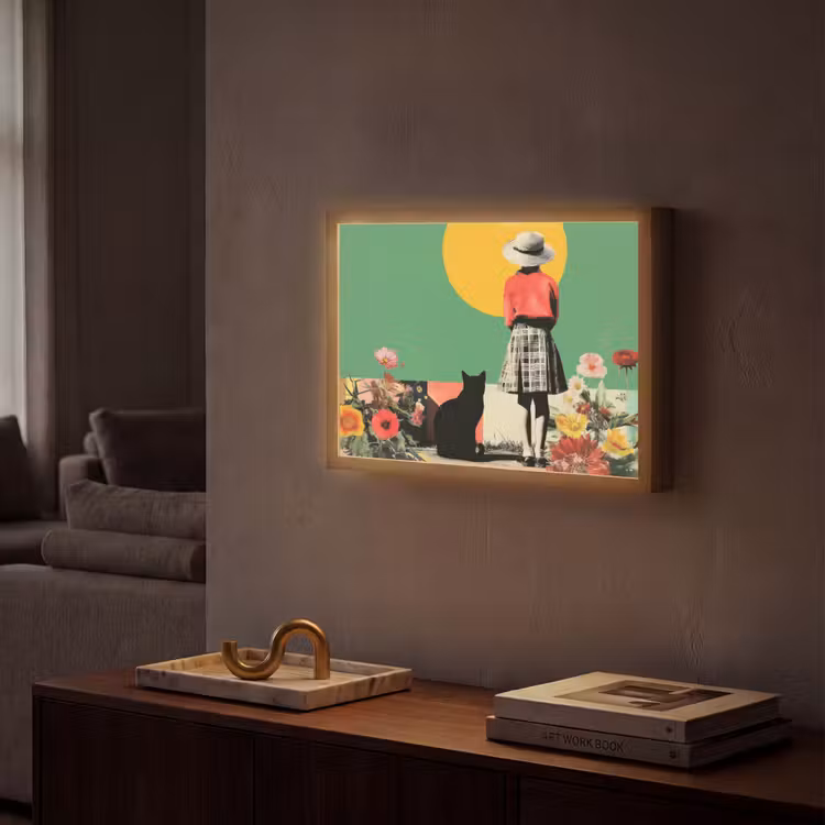 Lightbox - Wandlamp - Retro - Meisje - Kat - Zon — 2