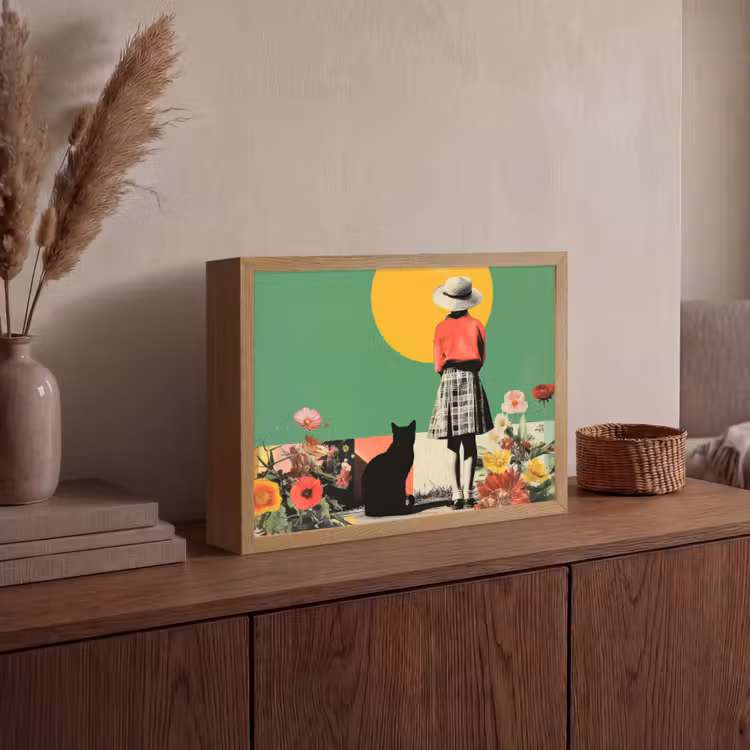 Lightbox - Wandlamp - Retro - Meisje - Kat - Zon — 4