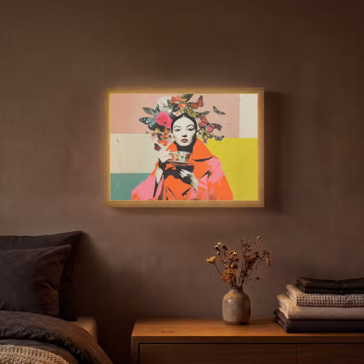 Lightbox - Wandlamp - Retro - Vrouw - Kopje - Vlinders — 3