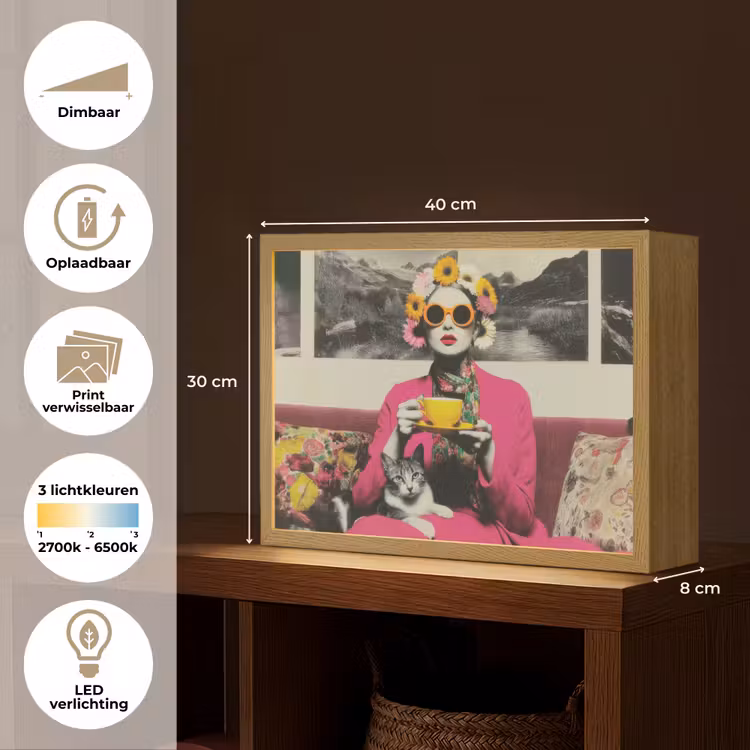 Lightbox - Wandlamp - Vrouw - Kat - Bloemen - Kopje - Retro — 10