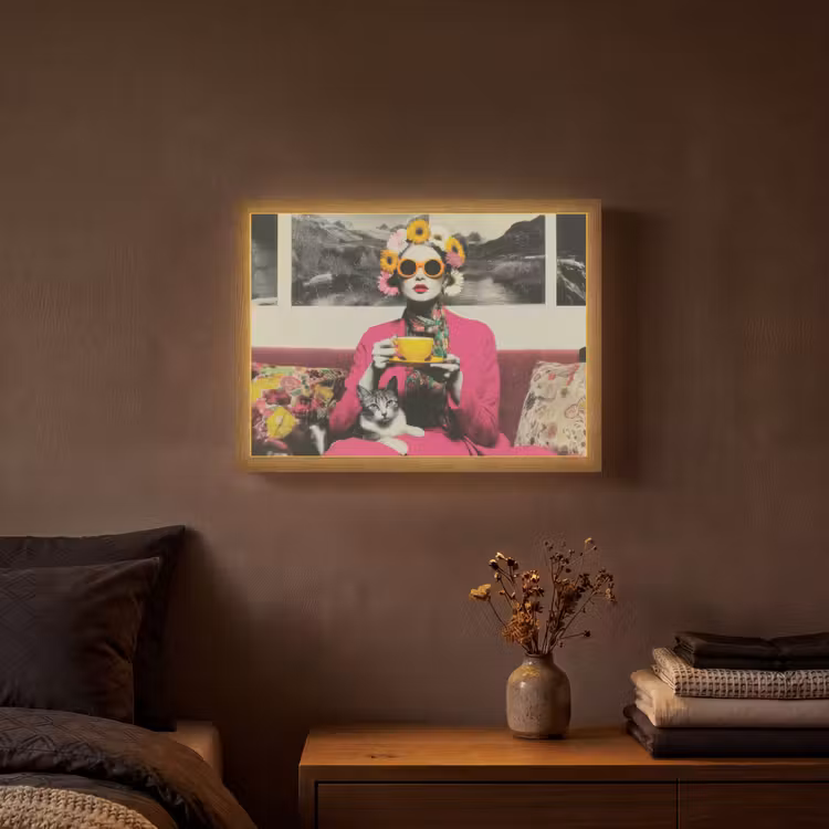 Lightbox - Wandlamp - Vrouw - Kat - Bloemen - Kopje - Retro — 3