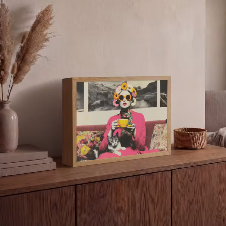Lightbox - Wandlamp - Vrouw - Kat - Bloemen - Kopje - Retro — 4