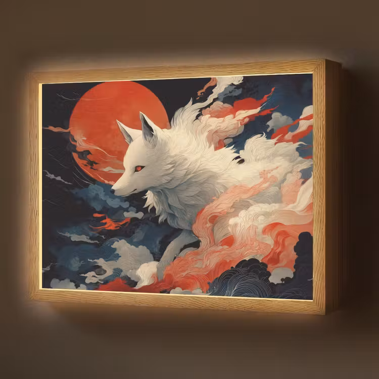 Lightbox - Wandlamp - Witte vos - wolken - maan — 1
