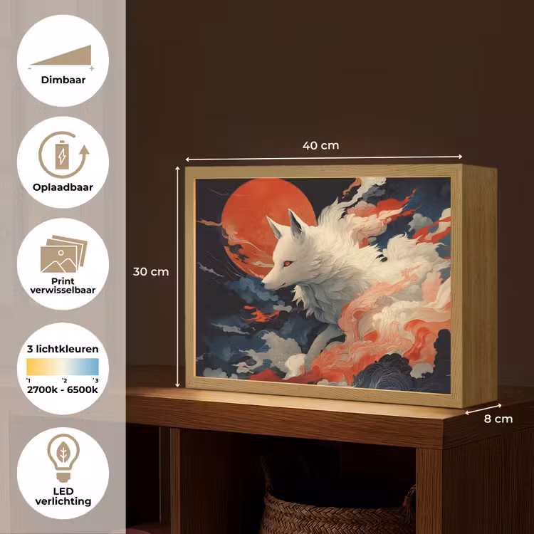 Lightbox - Wandlamp - Witte vos - wolken - maan — 10