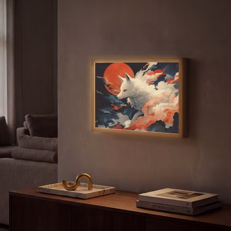 Lightbox - Wandlamp - Witte vos - wolken - maan — 2