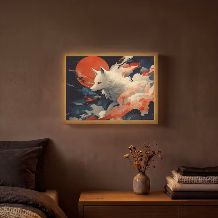 Lightbox - Wandlamp - Witte vos - wolken - maan — 3