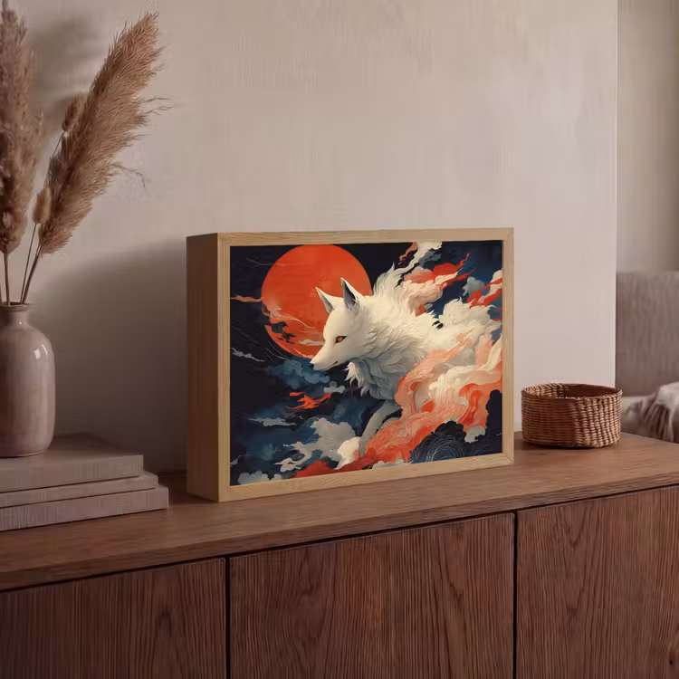 Lightbox - Wandlamp - Witte vos - wolken - maan — 4