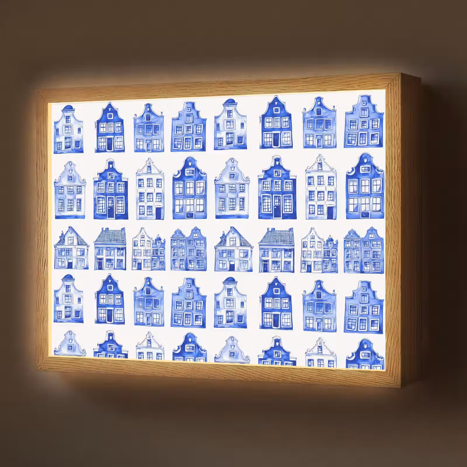 Lightbox - Wandlamp - Patroon - Huizen - Blauw — 1