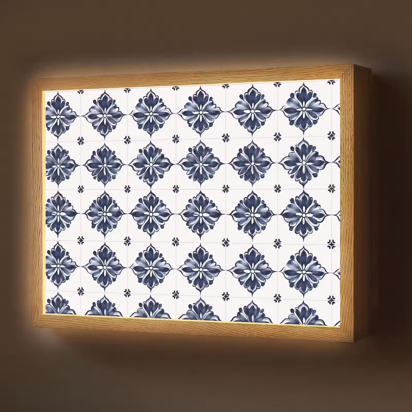Lightbox - Wandlamp - Tegelmotief - Blauw - Wit - Bloem — 1