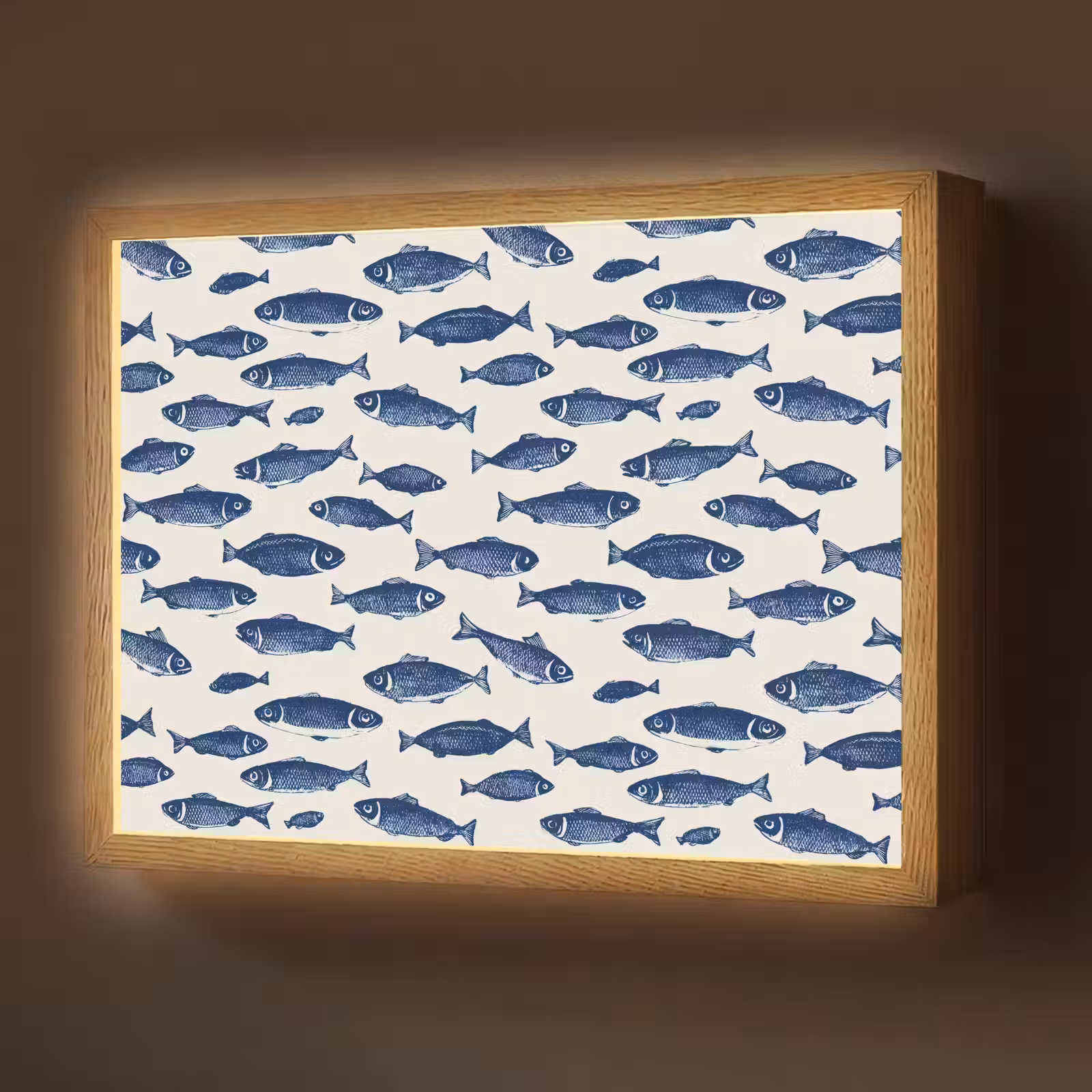 Lightbox - Wandlamp - Vissen - Patroon - Blauw - Wit — 1