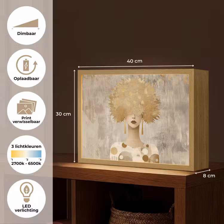 Lightbox - Wandlamp - Goud - Portret - Vrouw — 10