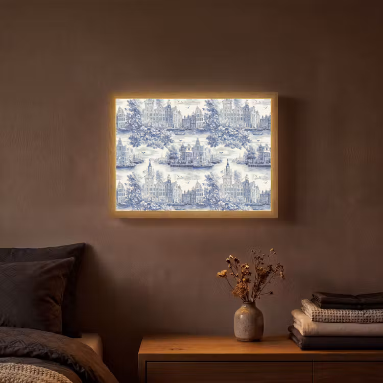 Lightbox - Wandlamp - Huizen - Bomen - Water - Vogels - Blauw — 3