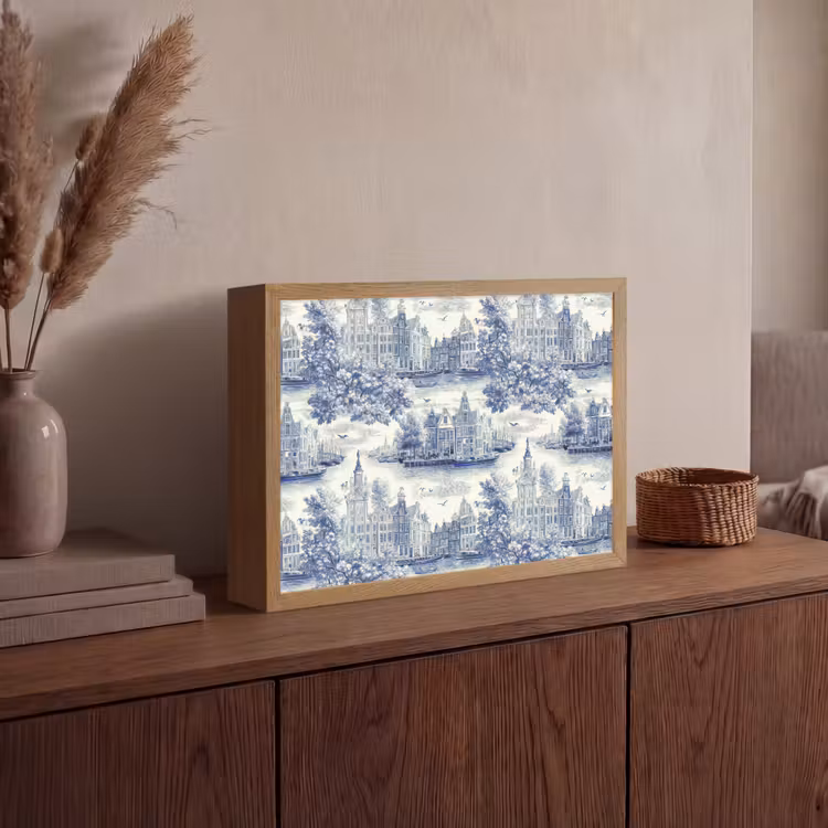 Lightbox - Wandlamp - Huizen - Bomen - Water - Vogels - Blauw — 4