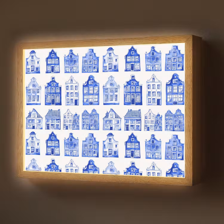 Lightbox - Wandlamp - Patroon - Huizen - Blauw — 1