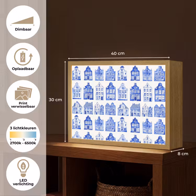 Lightbox - Wandlamp - Patroon - Huizen - Blauw — 10