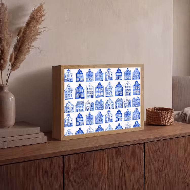 Lightbox - Wandlamp - Patroon - Huizen - Blauw — 4