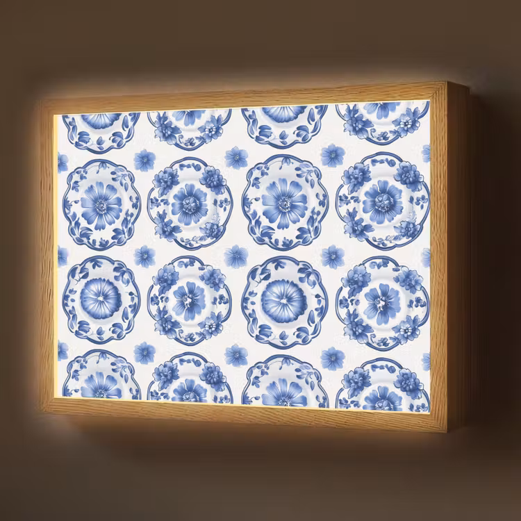 Lightbox - Wandlamp - Sierborden - Bloemen - Blauw — 1