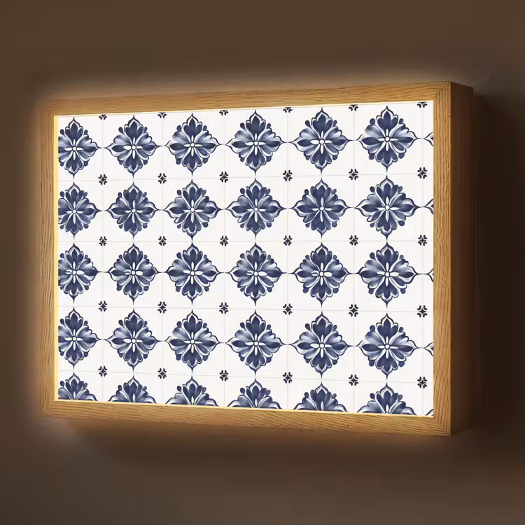 Lightbox - Wandlamp - Tegelmotief - Blauw - Wit - Bloem — 1