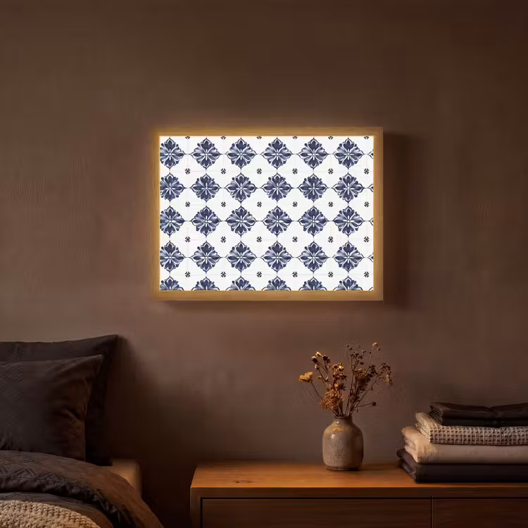 Lightbox - Wandlamp - Tegelmotief - Blauw - Wit - Bloem — 3