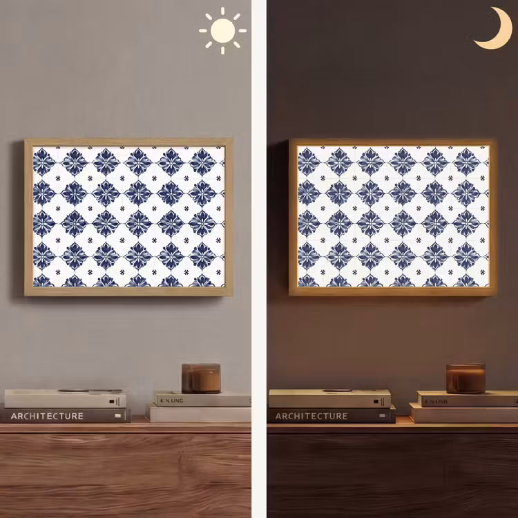 Lightbox - Wandlamp - Tegelmotief - Blauw - Wit - Bloem — 6