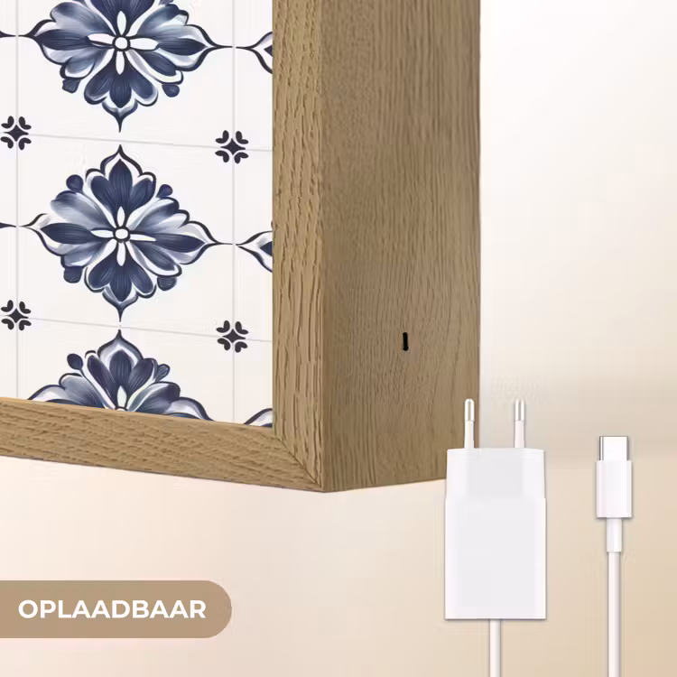 Lightbox - Wandlamp - Tegelmotief - Blauw - Wit - Bloem — 7