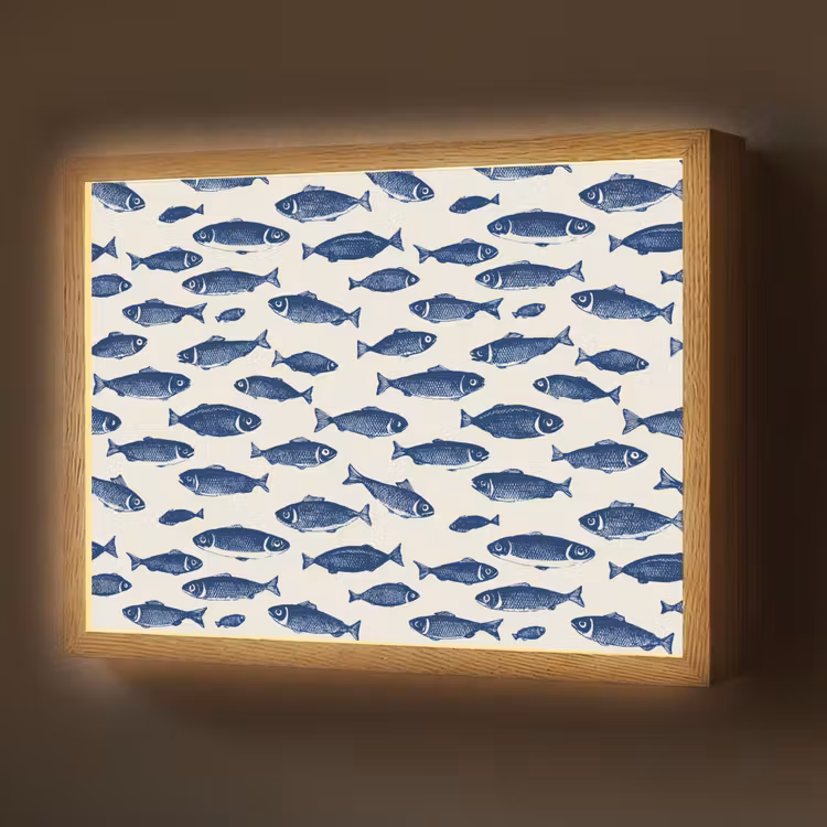 Lightbox - Wandlamp - Vissen - Patroon - Blauw - Wit — 1